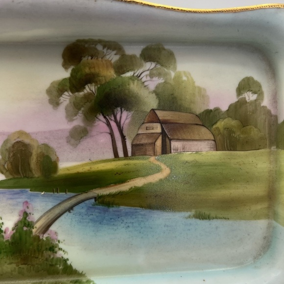 Handpainted Nippon farmhouse scenic tray - Picture 4 of 12